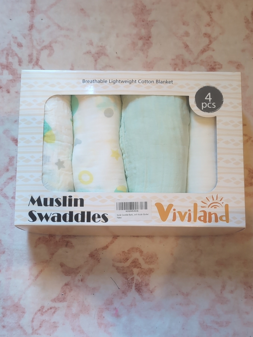 Viviland Muslin Swaddles - Mint green & Pastel Print (4 pcs)